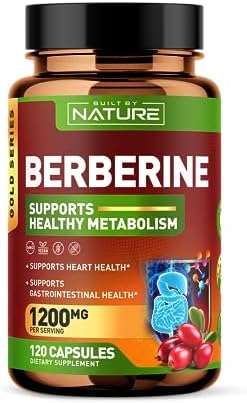 Berberine 1200mg - 100% Pure Berberine HCl Supplement, High Strength Berberine, Natural Support for Metabolic, Heart and Gastrointestinal Health, Non-GMO, Gluten Free, Vegan, 120 Veggie Capsules